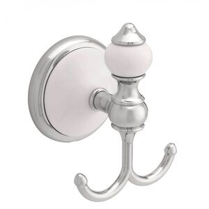 NEW Modern Double Robe Hook Polished Chrome and White Easy Clip 126643 Bathware